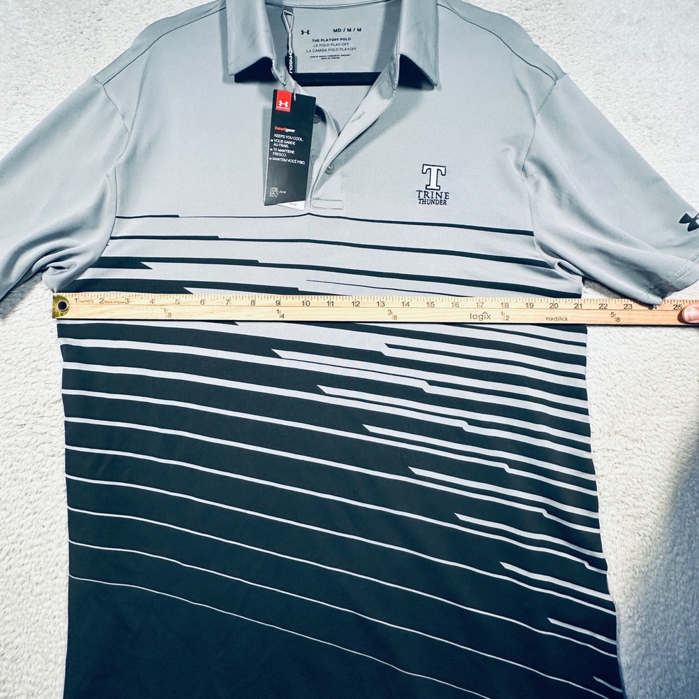 Under Armour Playoff Polo Mens Medium Grey Trine Thunder Ombre Stripe Golf NWT - Picture 10 of 11